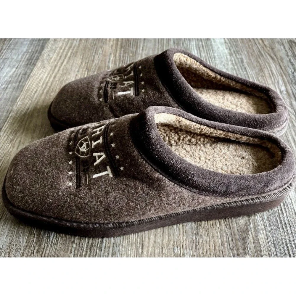 Ariat Men's Square Toe Patriot Slipper Brown Sherpa Lined Shoes Men’s Size 9